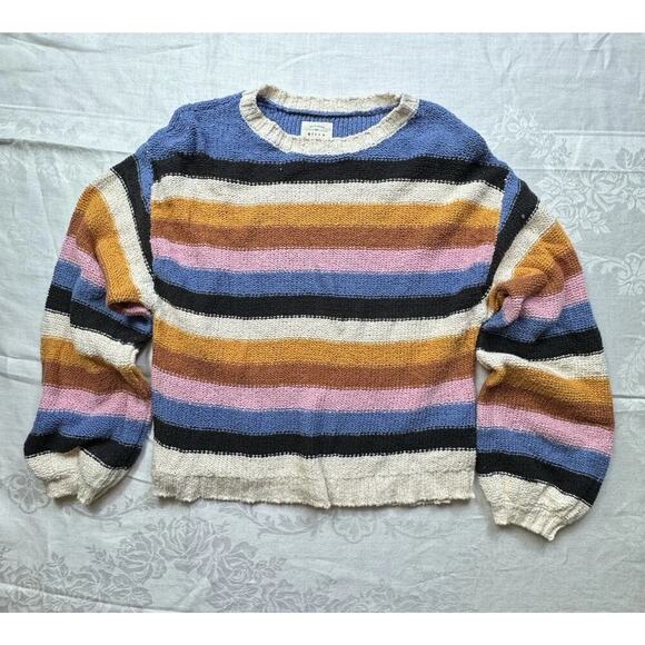 Billabong Seeing Double Crewneck Cropped Sweater Medium NWOT Beach Boho‎ Coastal - Picture 1 of 12